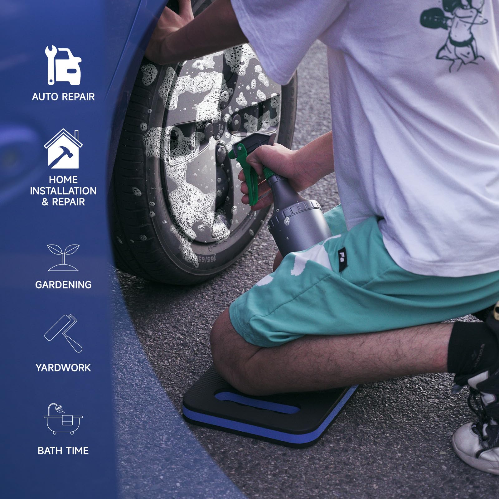 FOSHIO kneeling pad surface grips to prevent slipping during kneeling work.