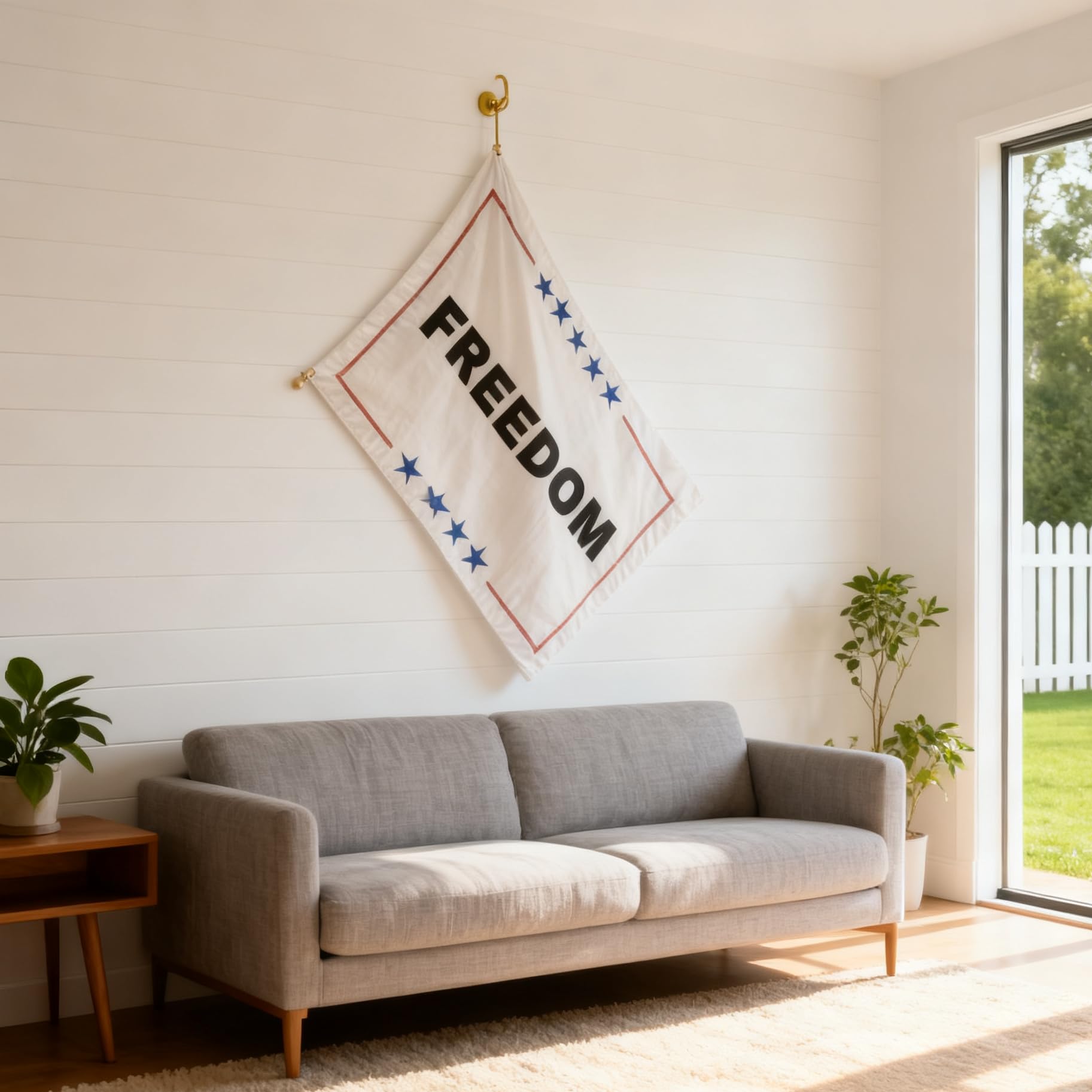Fosiut double-sided text on white flag for visibility from both directions
