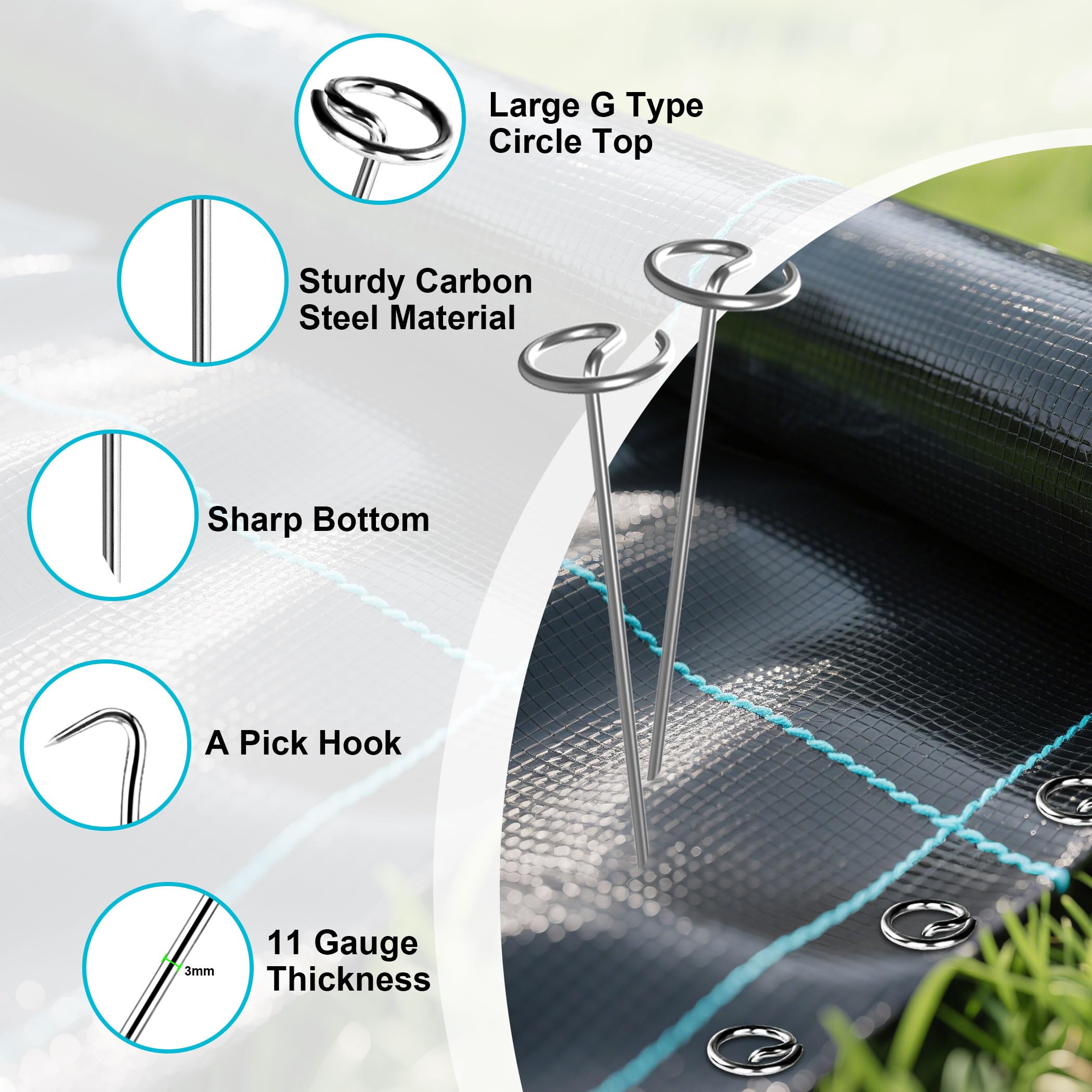 Fosiweelo weed-barrier anchors keep fabric in place across beds