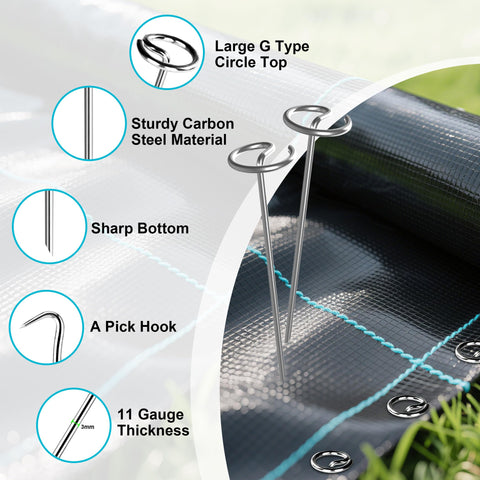 Fosiweelo weed-barrier anchors keep fabric in place across beds