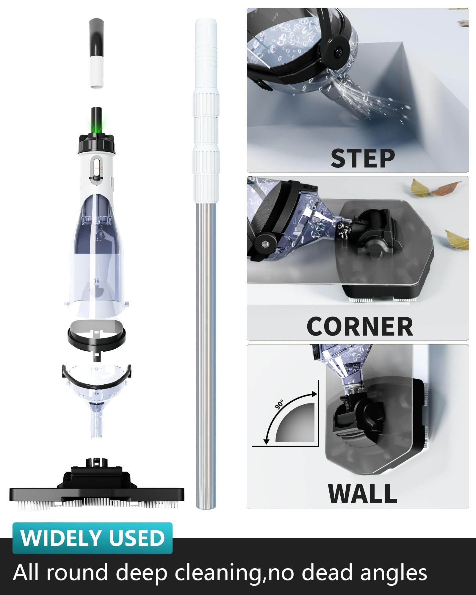 FOTING cordless pool vacuum with 60-inch pole extends reach to deep corners