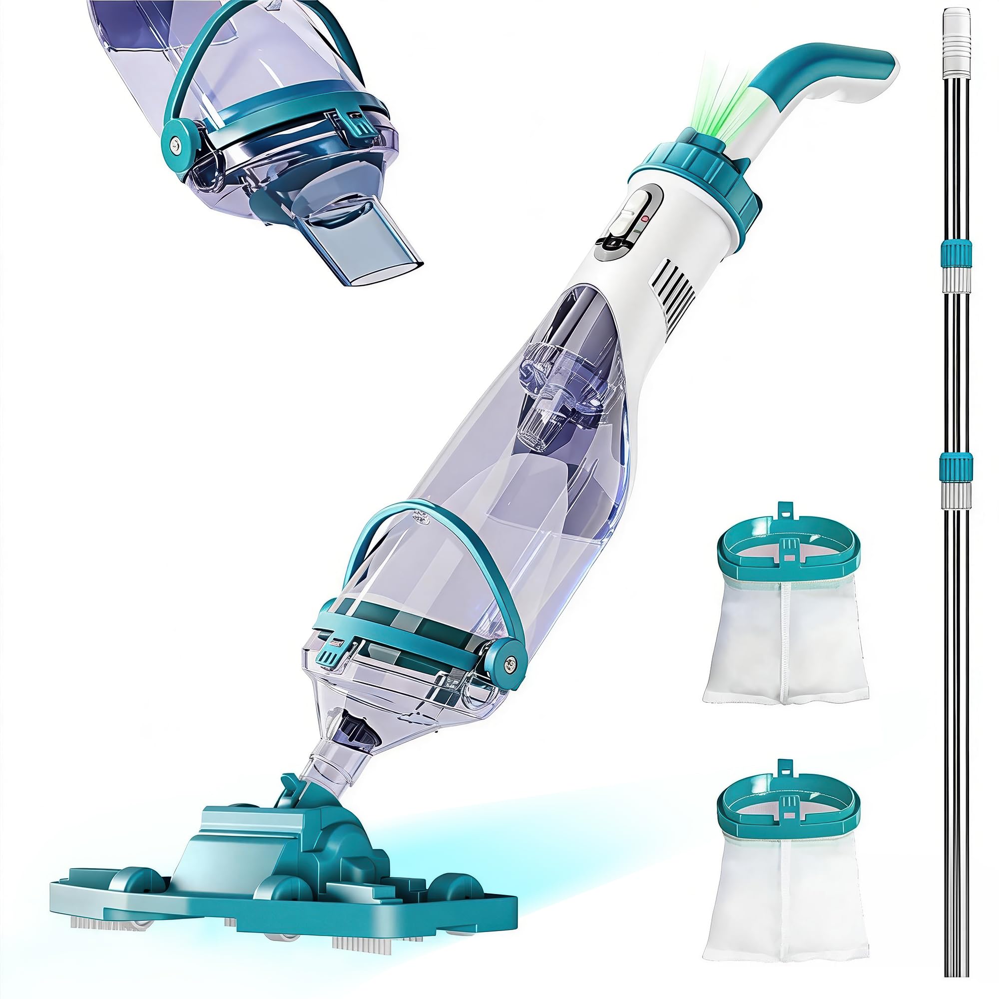 FOTING cordless pool vacuum with all-angle head for efficient debris pickup.