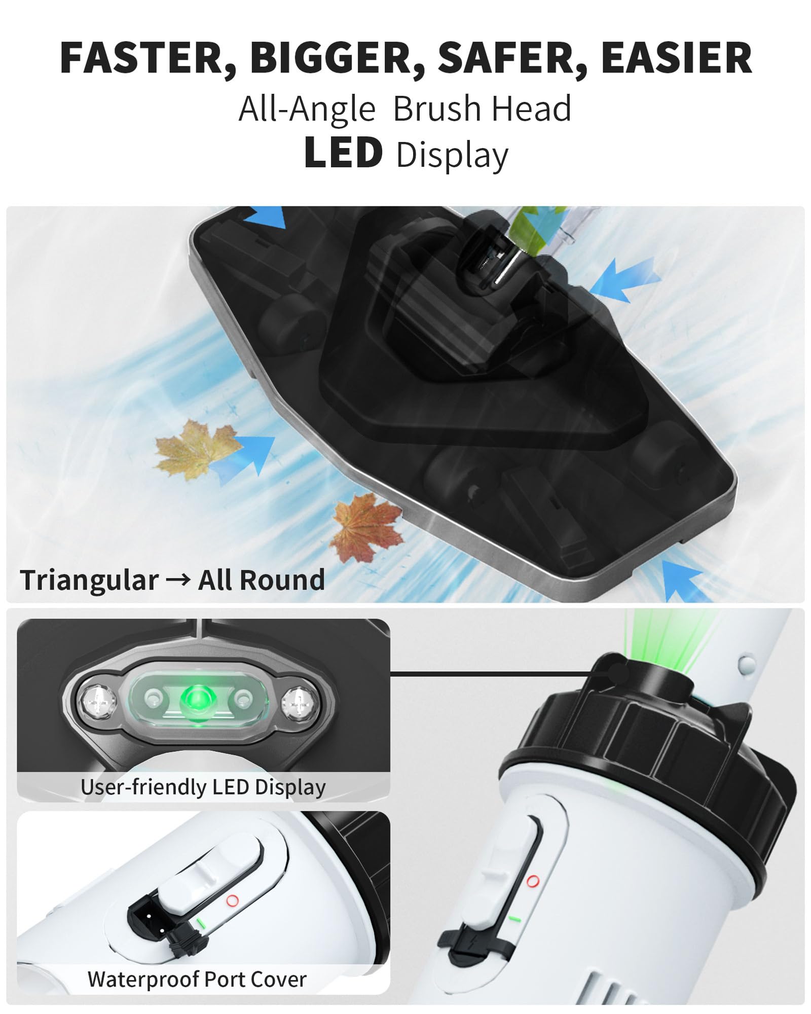 FOTING cordless pool vacuum handheld design enables flexible cleaning around obstacles