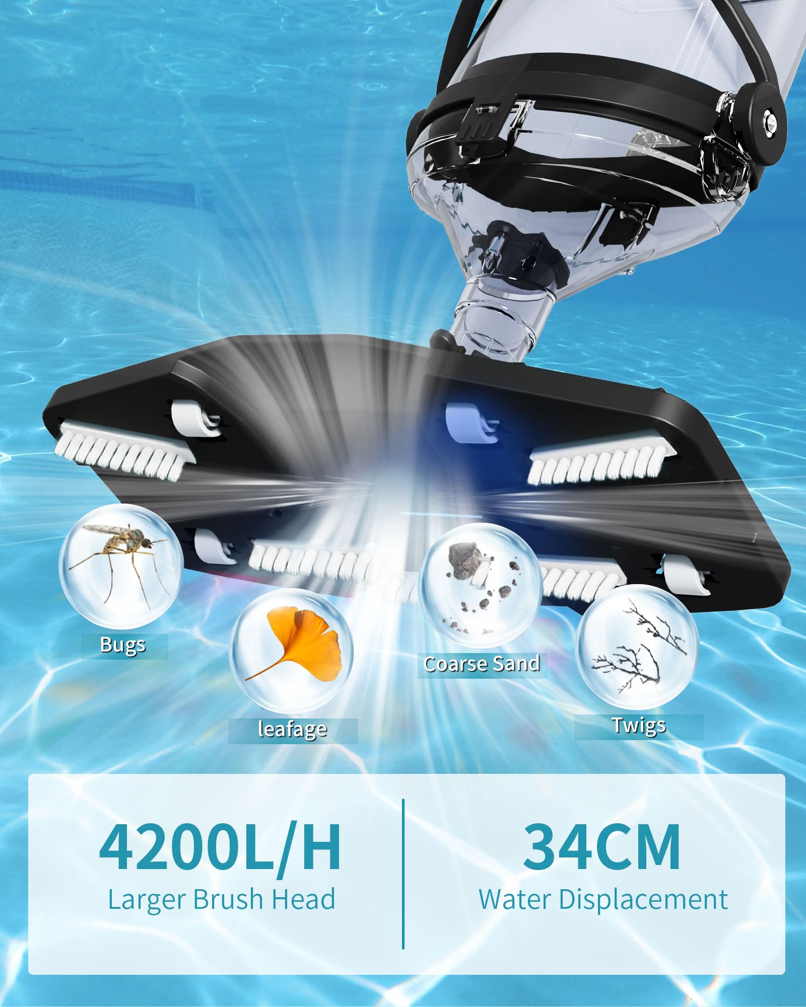 FOTING cordless pool vacuum LED display shows battery status clearly