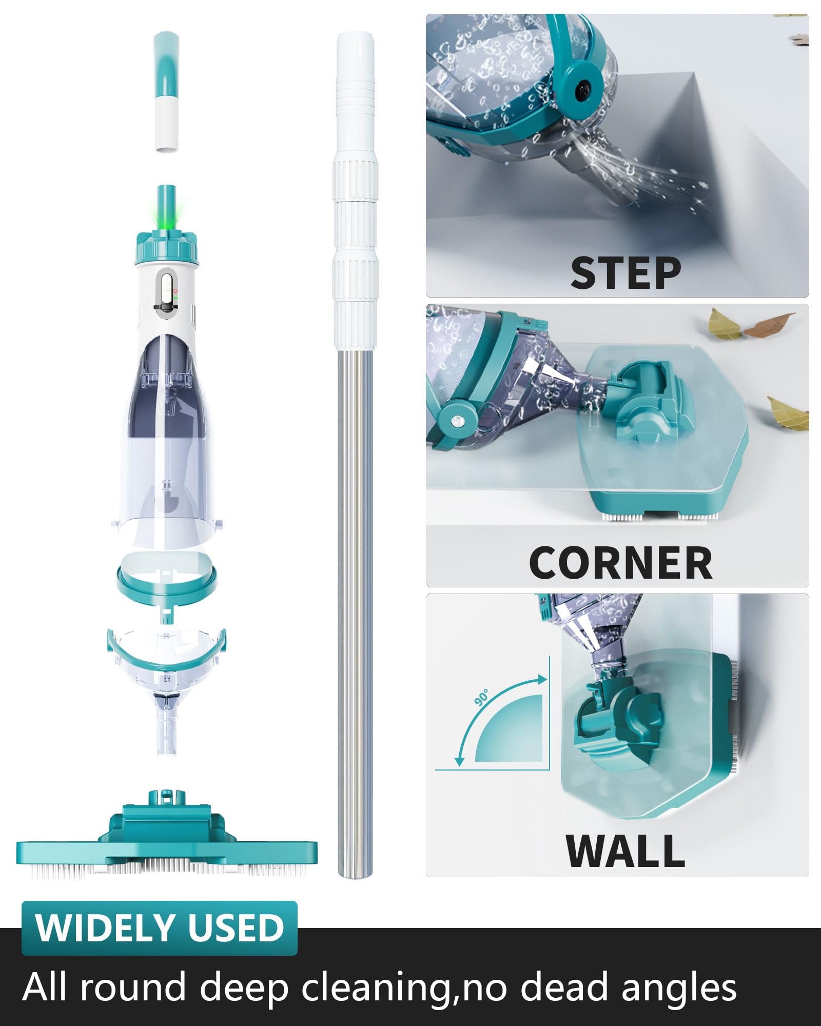 FOTING extendable pole reaches hard-to-reach pool areas.