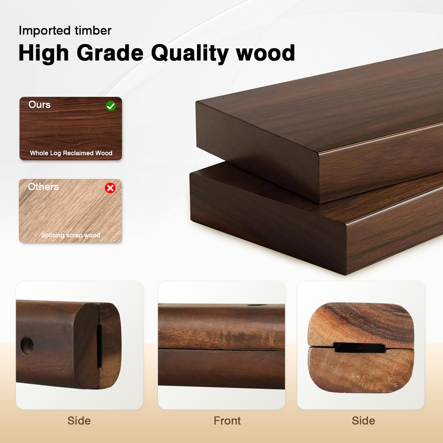 FOTITM walnut wood grain close-up, premium material and authentic look.