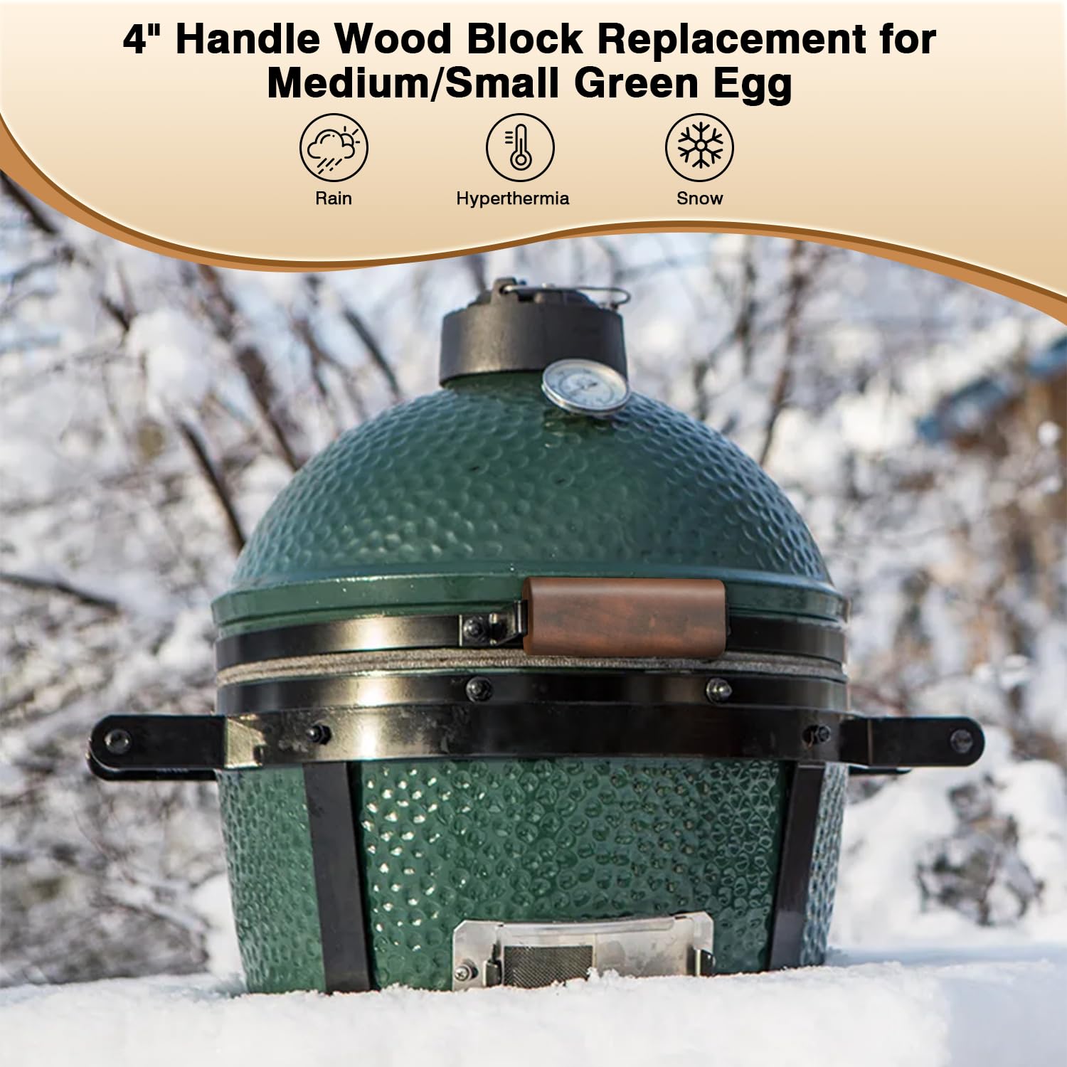 FOTITM wooden handle for Large Big Green Egg, side angle, secure fit.