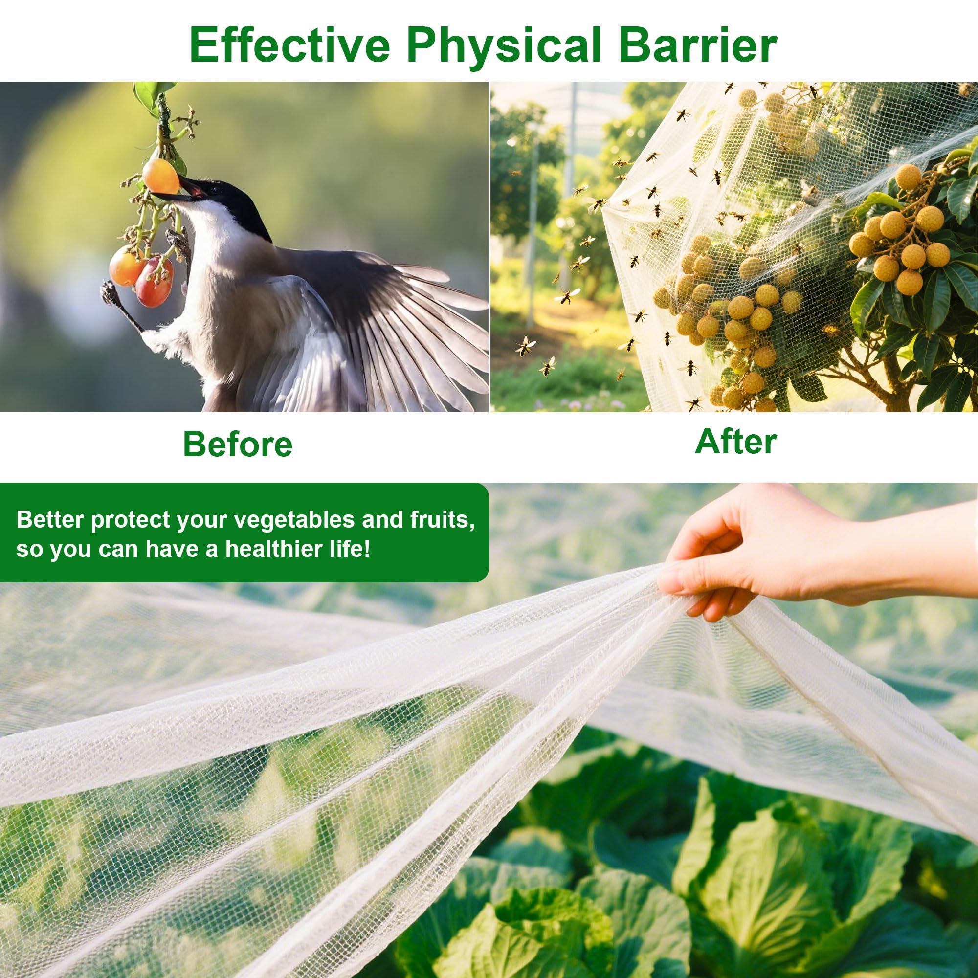 FOTMISHU easy-cut-to-fit-netting can be trimmed for hoops, raised beds, or trees