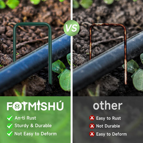 FOTMISHU rust-resistant steel stakes with green coating withstand weather and last longer.
