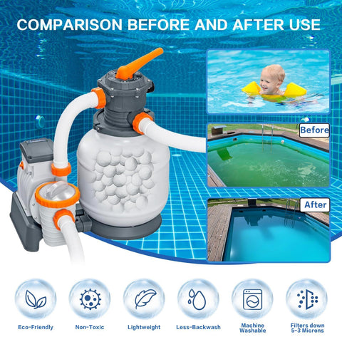 Foubret 1.54-lb filter balls replace sand for lighter, easier maintenance.