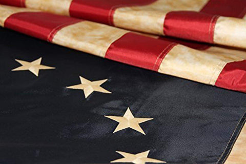 Founding Fathers Flags tea-stain vintage look showcases unique color for authentic patriotic décor.