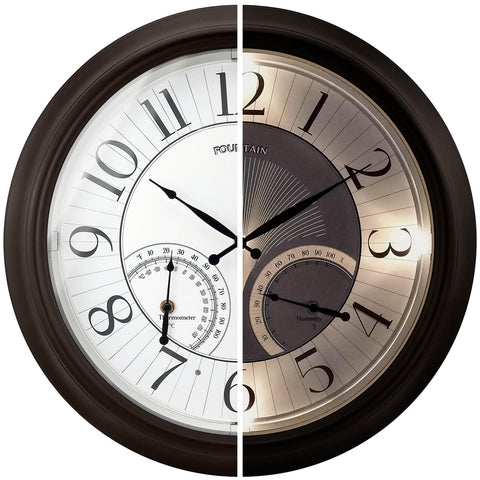 FOUNTAIN DESIGNS 18-inch outdoor clock front view with oil rubbed bronze finish for patios.