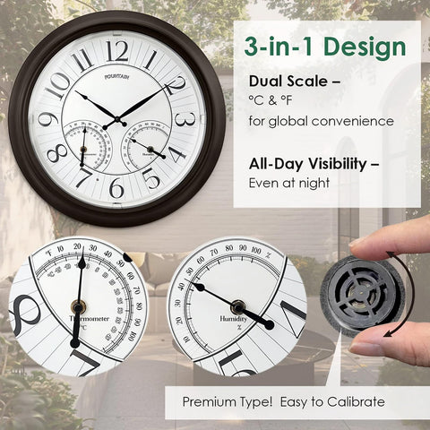 FOUNTAIN DESIGNS clock close-up highlights oil rubbed bronze accents.