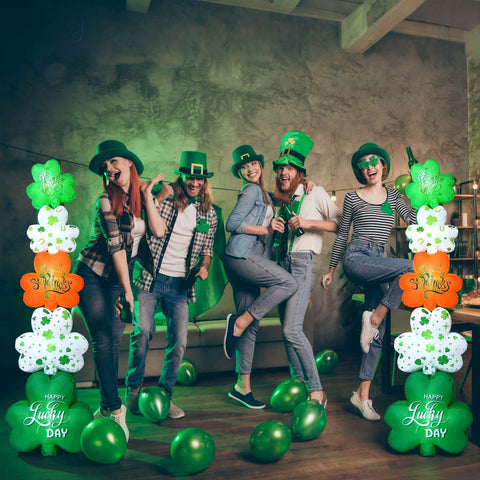 Fourluoo St Patrick's Day shamrock inflatables brighten lawns for celebrations.