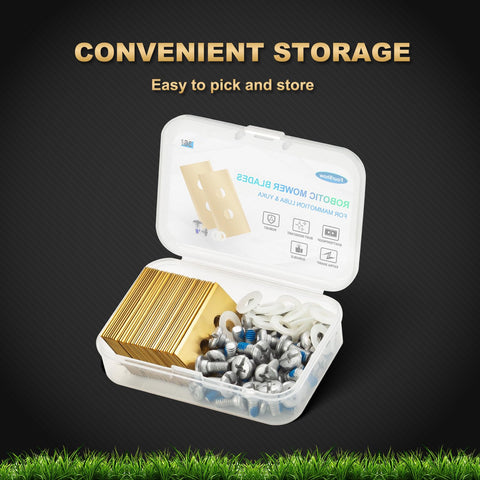 FourShow contents showcase 36 blades with screws and washers for quick replacement