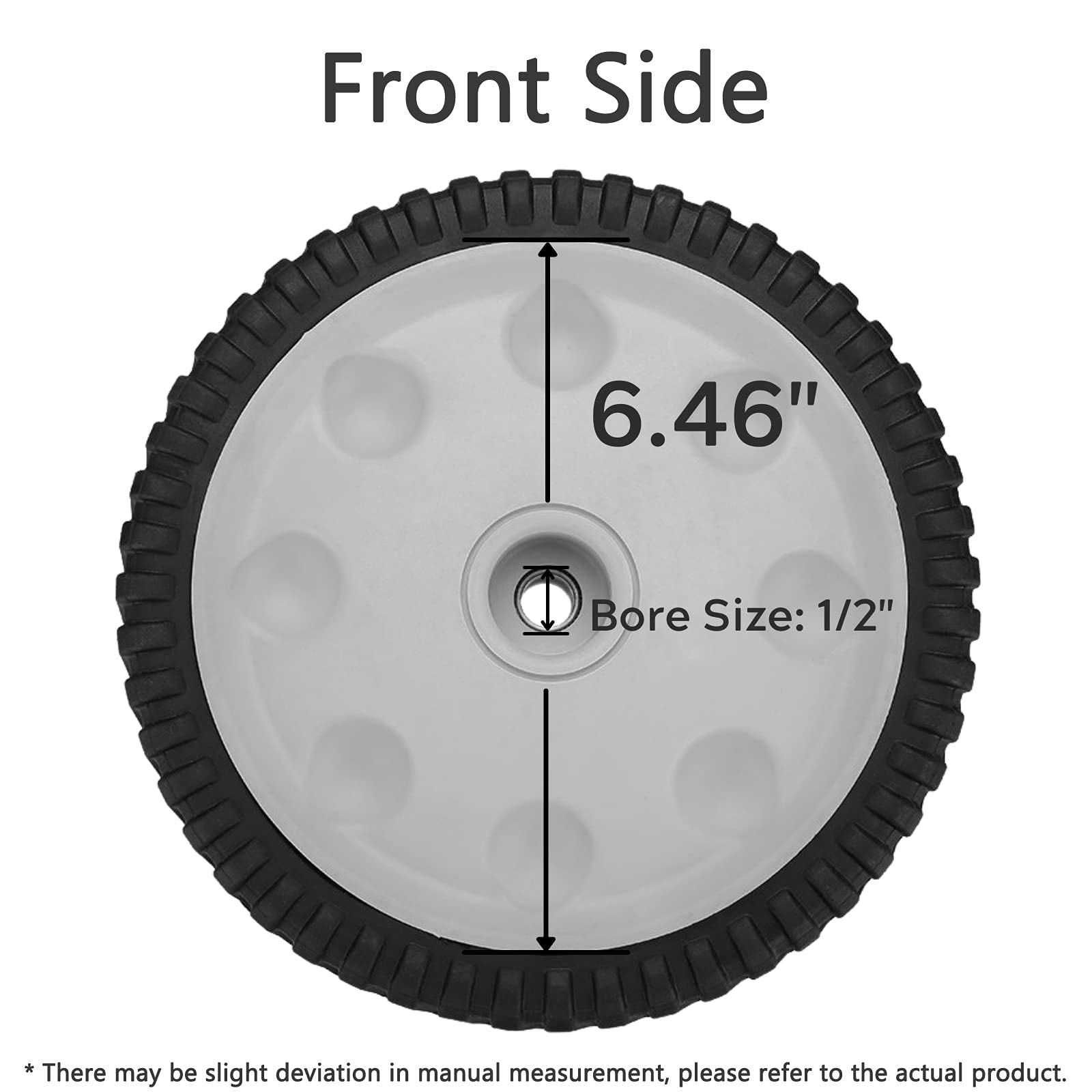 Fourtry drive wheels with 53 teeth provide solid grip on uneven lawns.