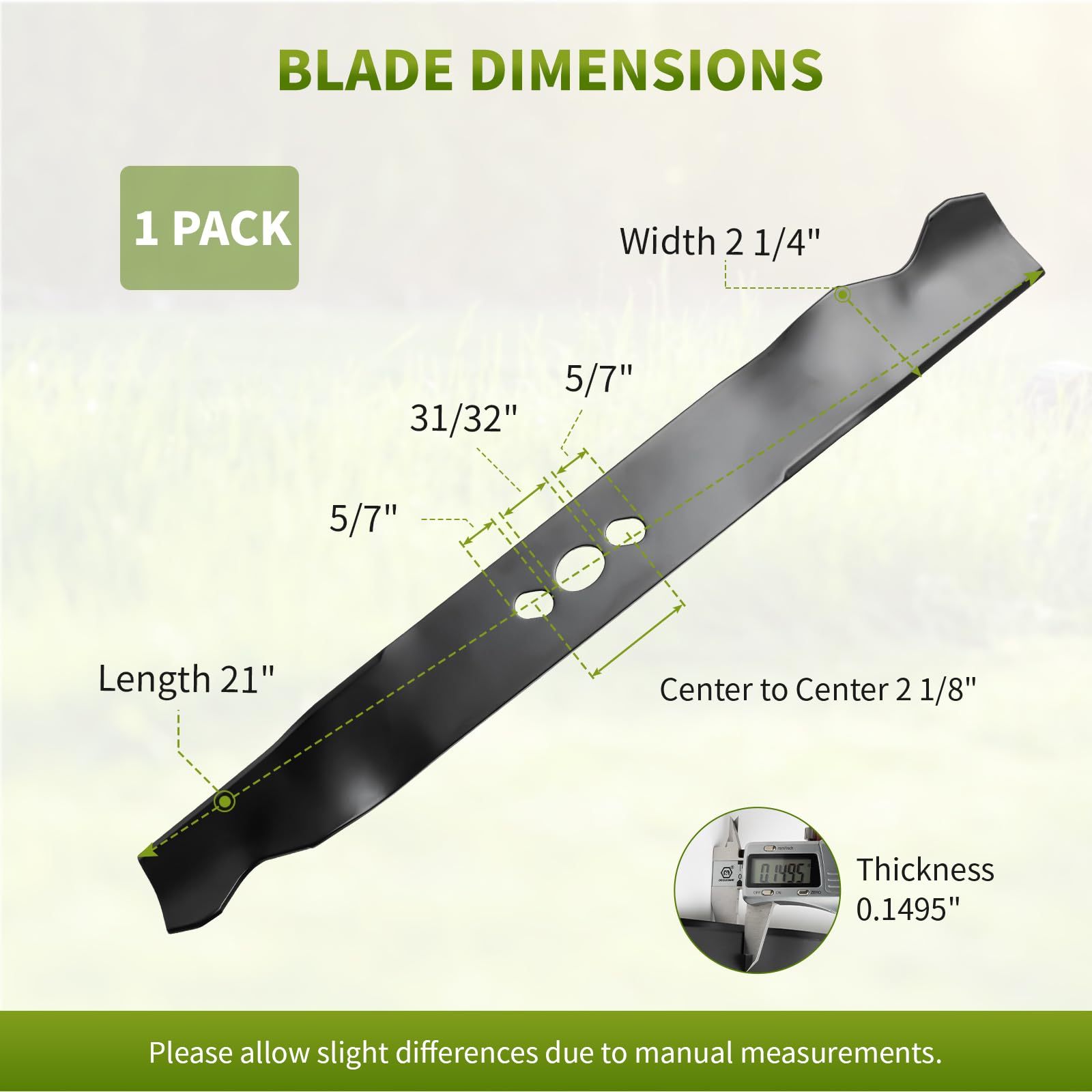 Fourtry 21-inch mulching blade fits MNA models for clean mulching.