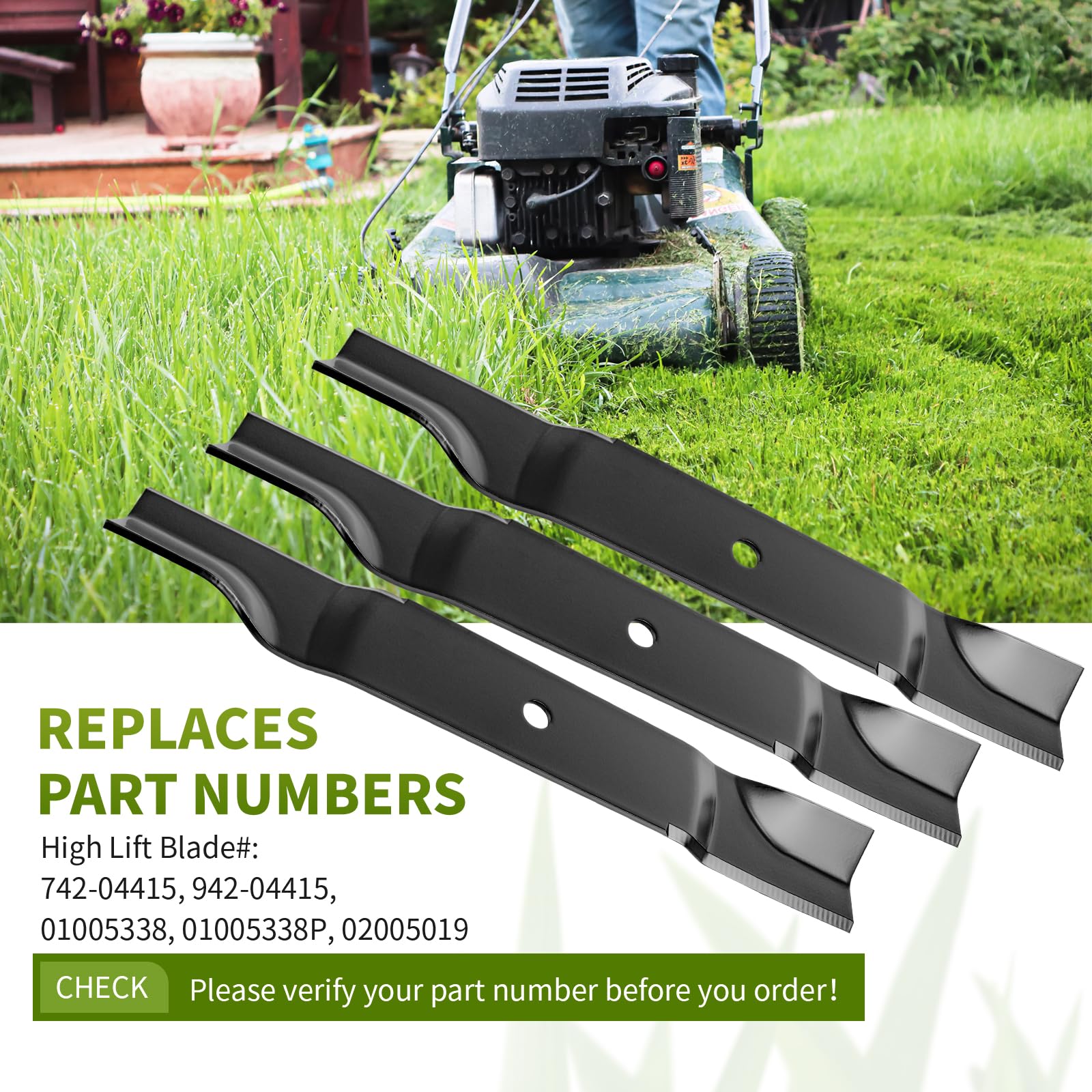 Fourtry replacement blade compatible with 942-04415 enhances airflow and grass pickup.