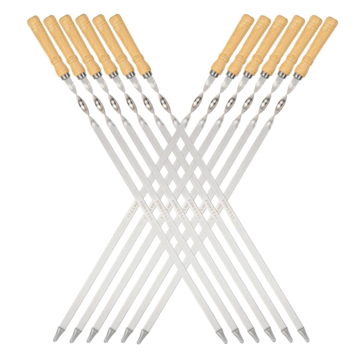FOWUTAS 22-inch flat stainless steel kabob skewers with wooden handle for even grilling