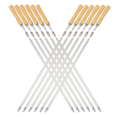 FOWUTAS 22-inch flat stainless steel kabob skewers with wooden handle for even grilling