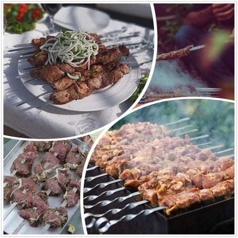 FOWUTAS reusable stainless steel skewers suited for backyard barbecues