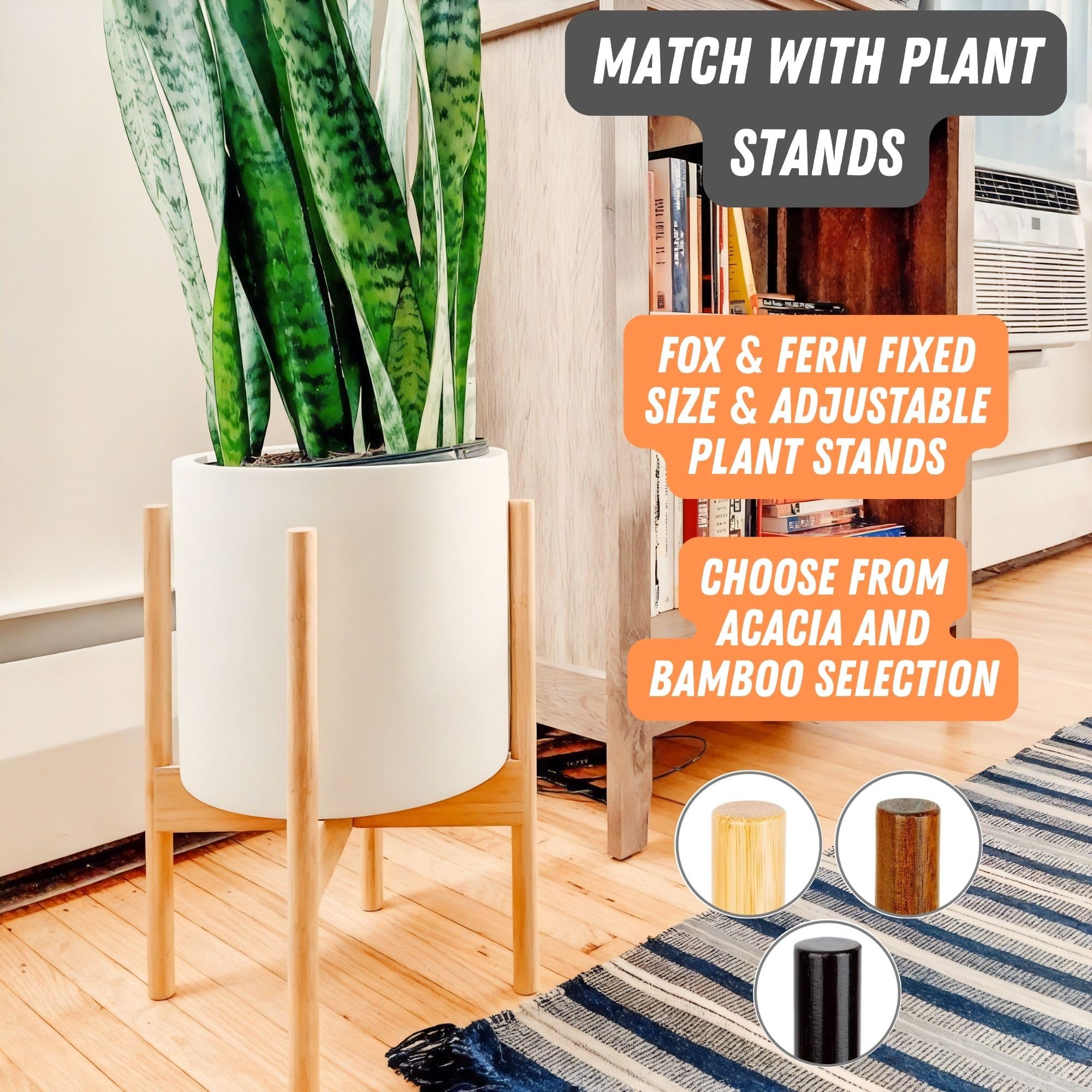 Fox & Fern Fiberstone pot atop a stand for a cohesive look.