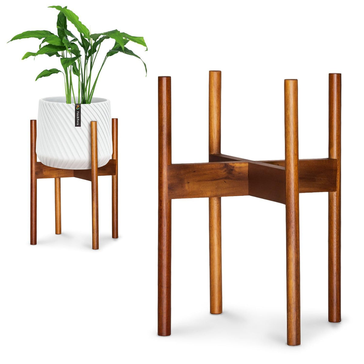 Fox and Fern fixed 10-inch plant stand viewed from the side, showcasing sturdy design.
