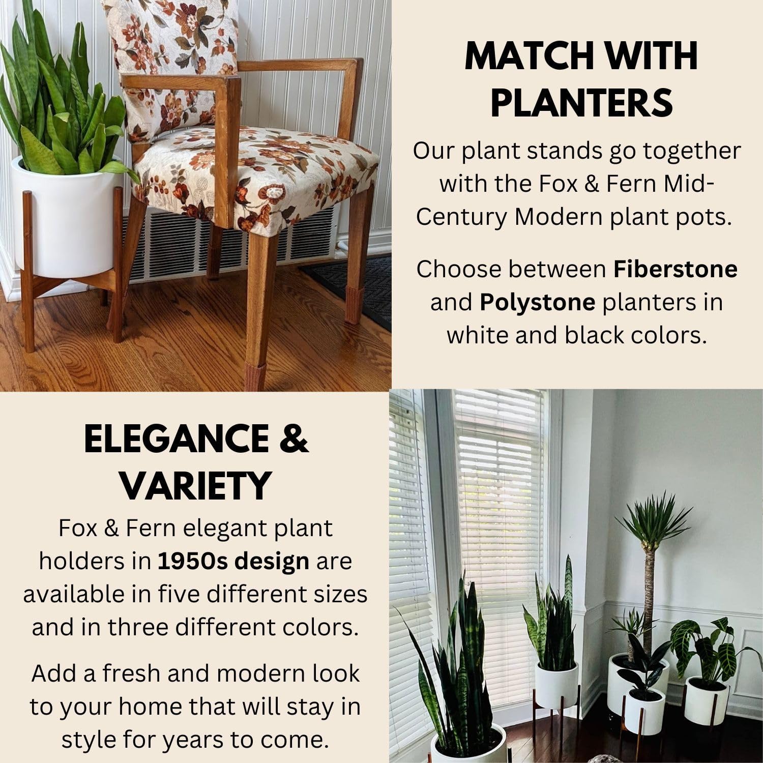 Fox and Fern mid-century style stand elevates indoor plants elegantly.