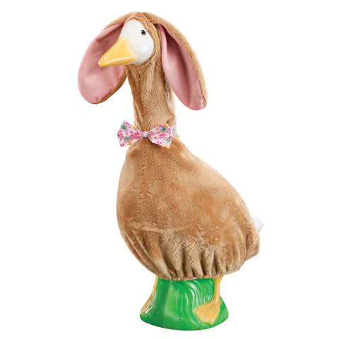 Fox Valley Traders Gaggleville brown bunny goose outfit on 23-inch statue, festive Easter decor