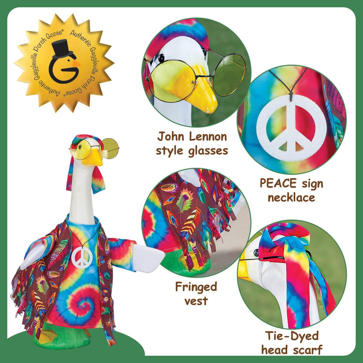Fox Valley Traders Gaggleville Hippie Goose Outfit dye-shirt detail captures bold colors