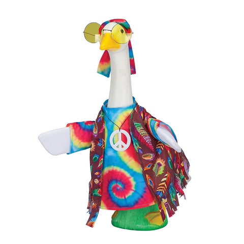 Fox Valley Traders Gaggleville Hippie Goose Outfit front view adds retro charm to yard display