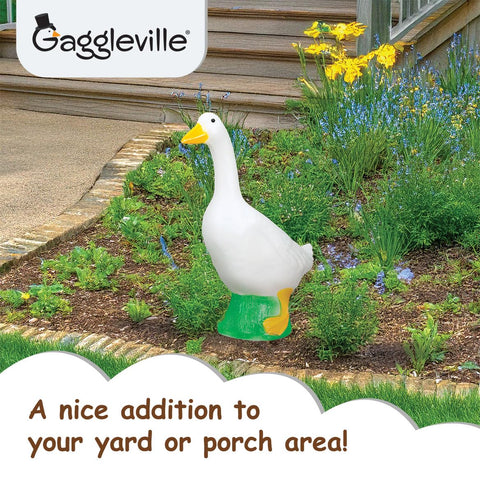 Porch decoration goose statue pairs well with other Gaggleville characters
