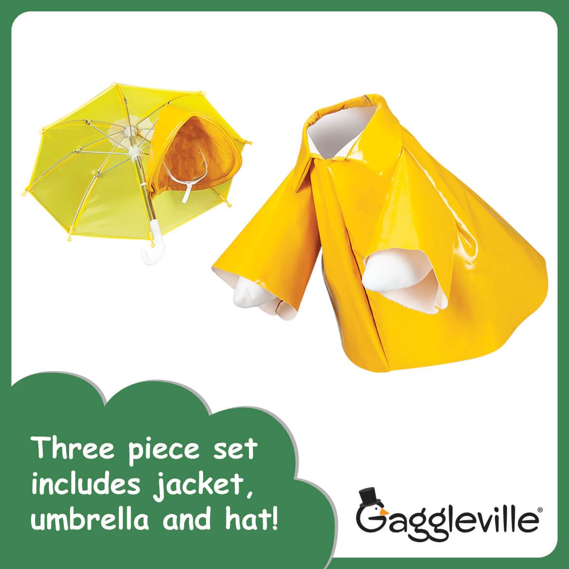 Fox Valley Traders Gaggleville umbrella function completes the playful raincoat ensemble.