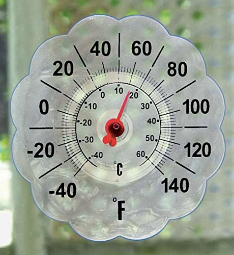 Fox Valley Traders window thermometer round dial provides clear readings at a glance.
