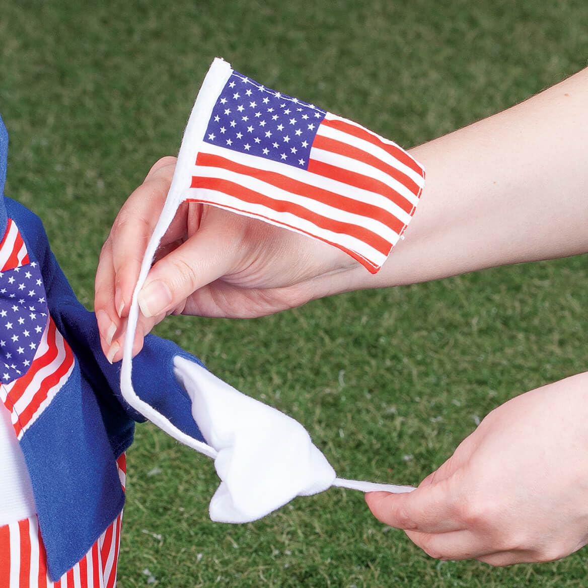 Wings with USA flag on goose statue for patriotic display by Fox Valley Traders.