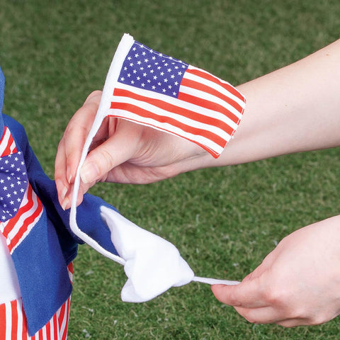 Wings with USA flag on goose statue for patriotic display by Fox Valley Traders.