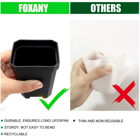 foxany black nursery pots on a desk, minimalist indoor display