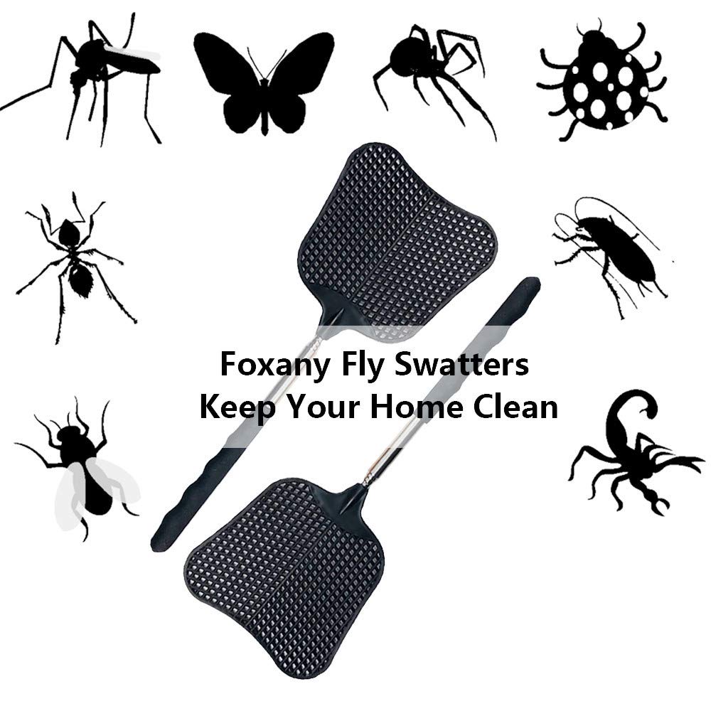 Foxany fly swatter with extendable stainless steel handle reaches up to 25 inches.