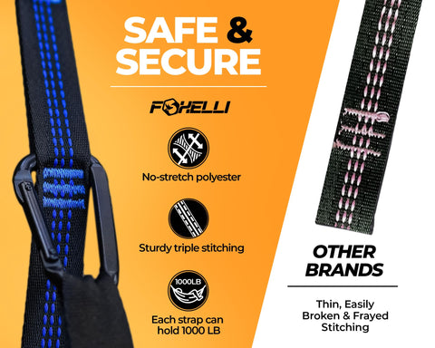 Foxelli XL Hammock Straps with 40 loops highlights precise height adjustment and angle control.