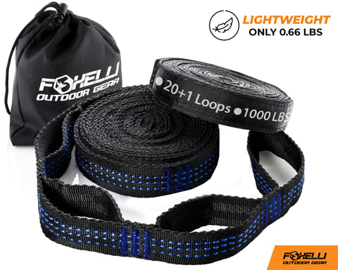 Foxelli XL Hammock Straps carry bag included for ultralight, portable camping gear.