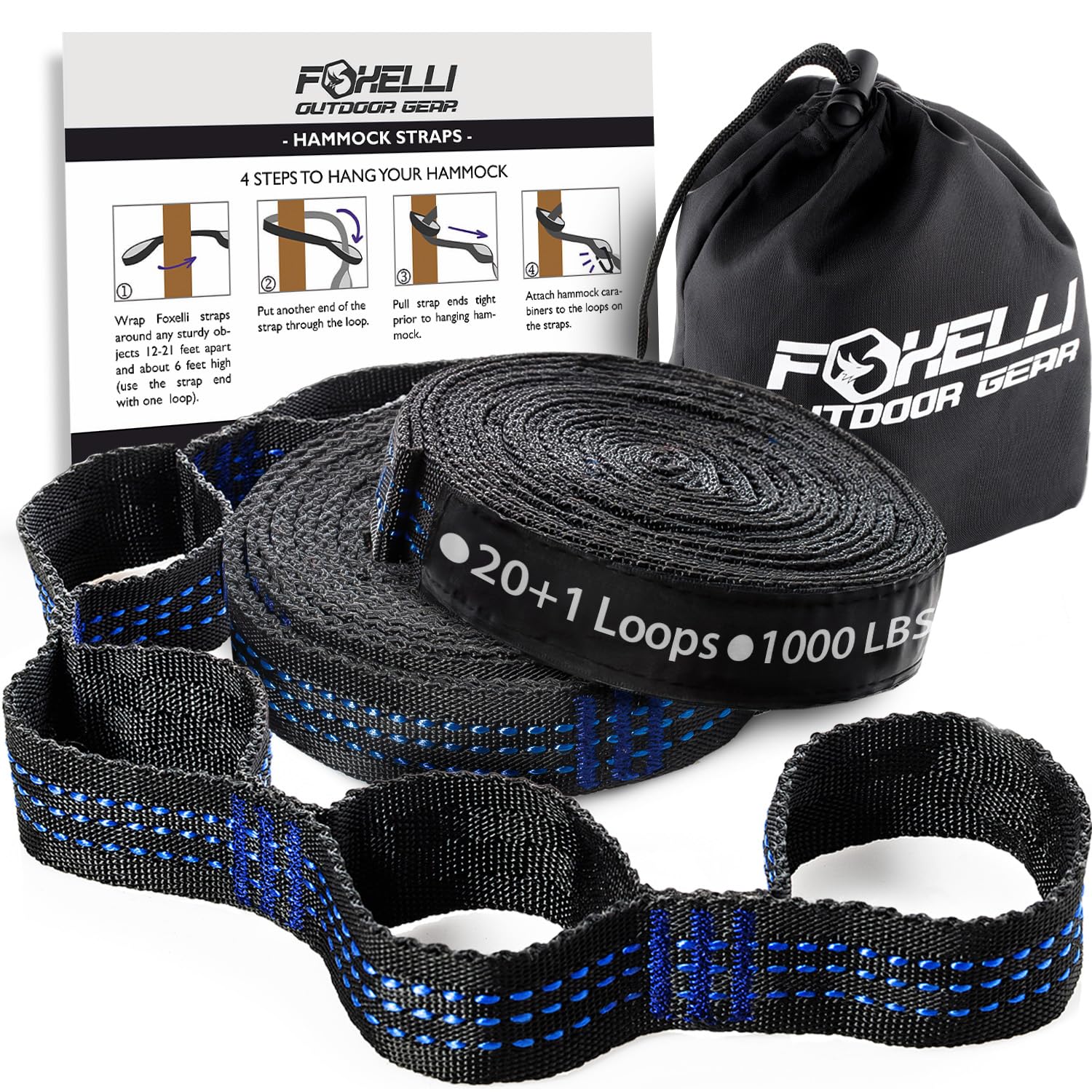 Foxelli XL Hammock Straps setup demonstrates fast knot-free hanging for quick outdoors setup.