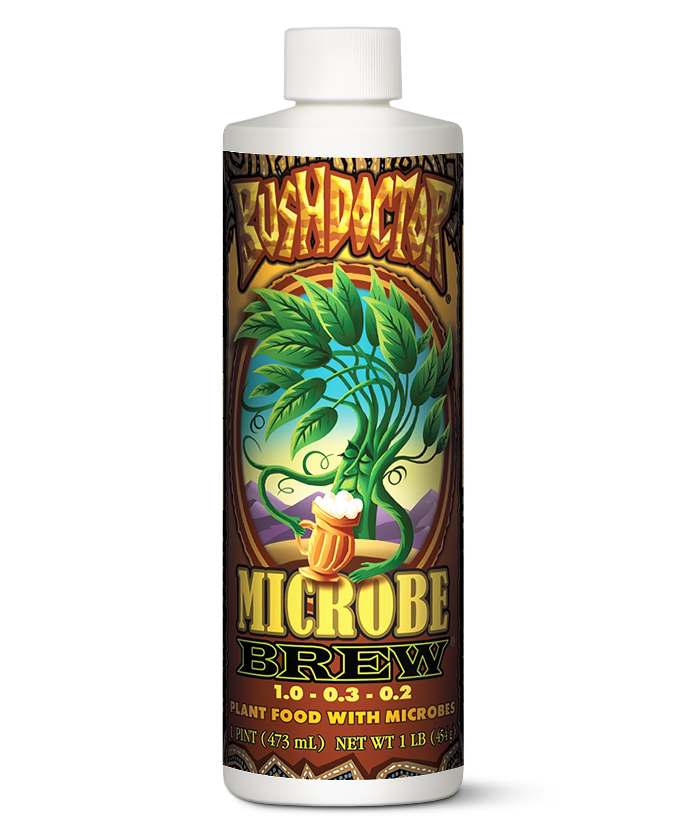 FoxFarm Bush Doctor Microbe Brew bottle promotes root health and nutrient uptake.