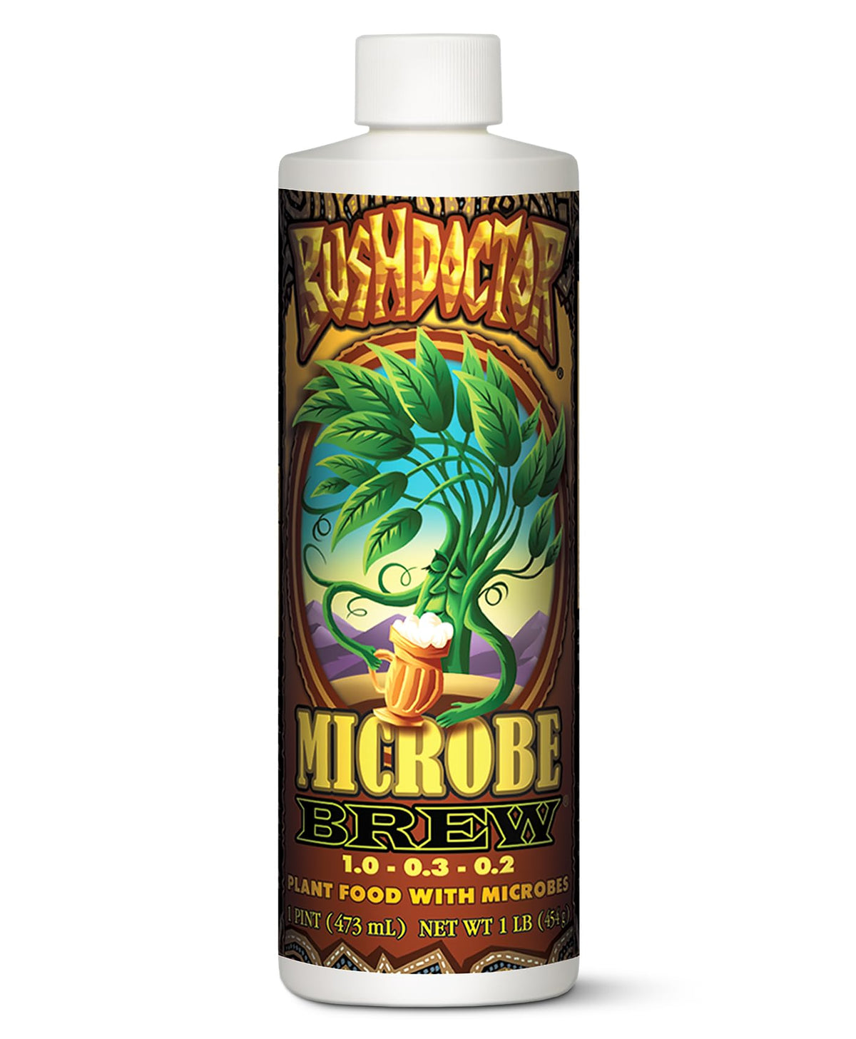 FoxFarm Bush Doctor Microbe Brew bottle promotes root health and nutrient uptake.
