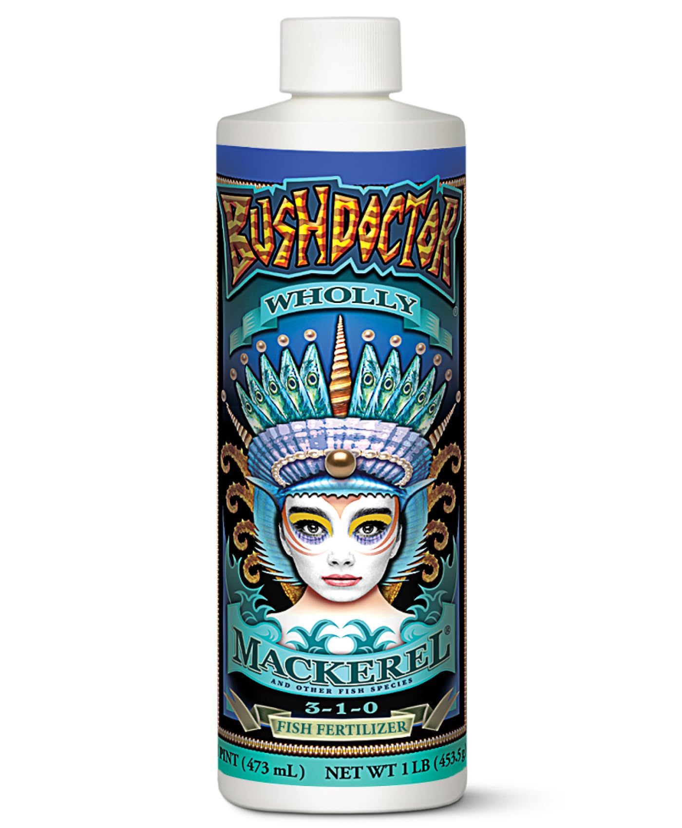 FoxFarm Bush Doctor Wholly Mackerel bottle close-up for quick organic garden feeding