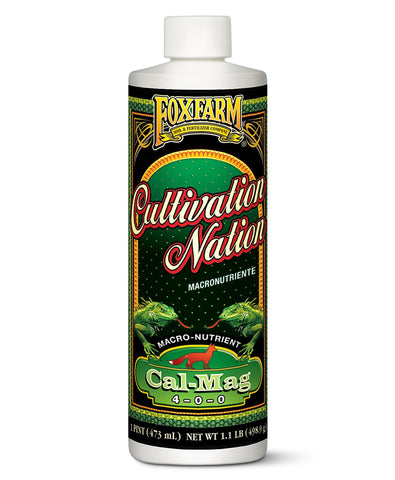 FoxFarm Cultivation Nation Cal-Mag bottle showing essential nutrients for robust plant growth.