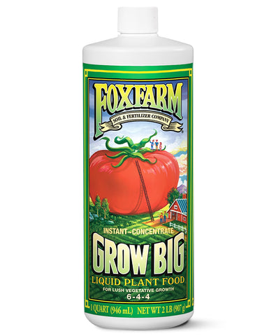 FoxFarm Grow Big liquid plant food bottle showing clear growth potential for vibrant plants
