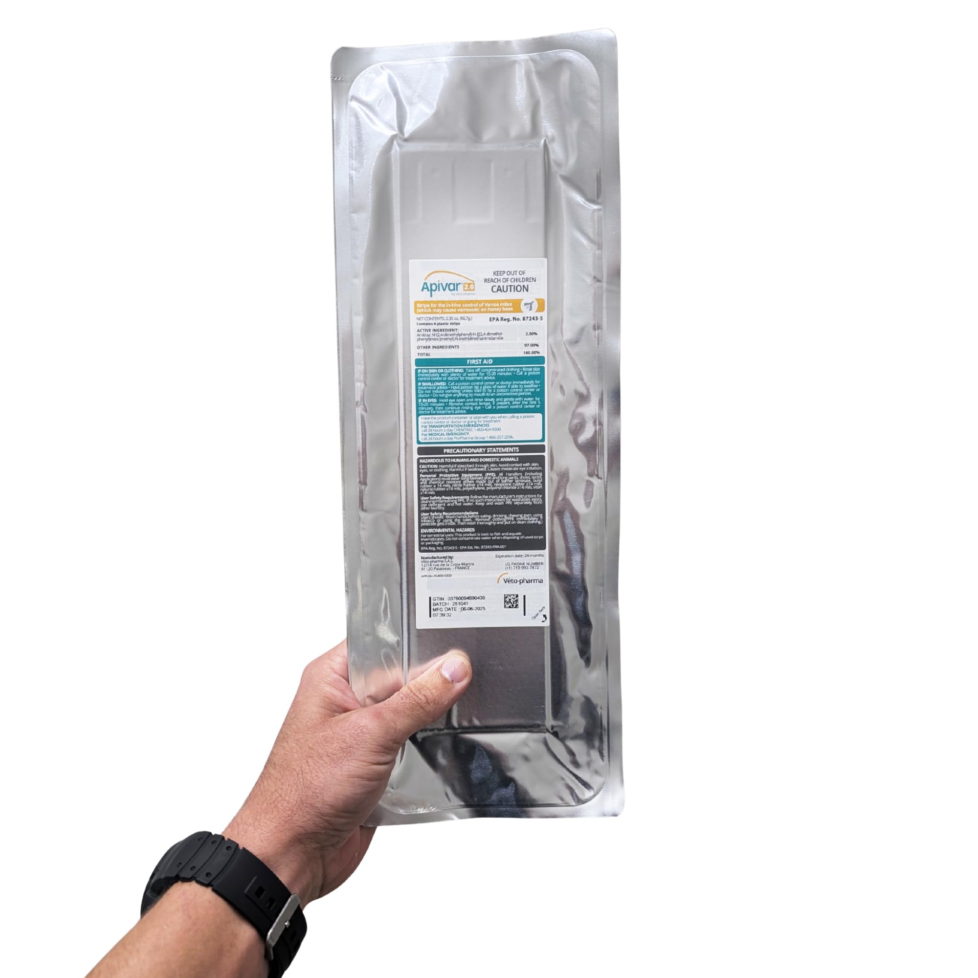 Apivar 2.0 pack of four strips by Foxhound Bee Company ready for hive treatment