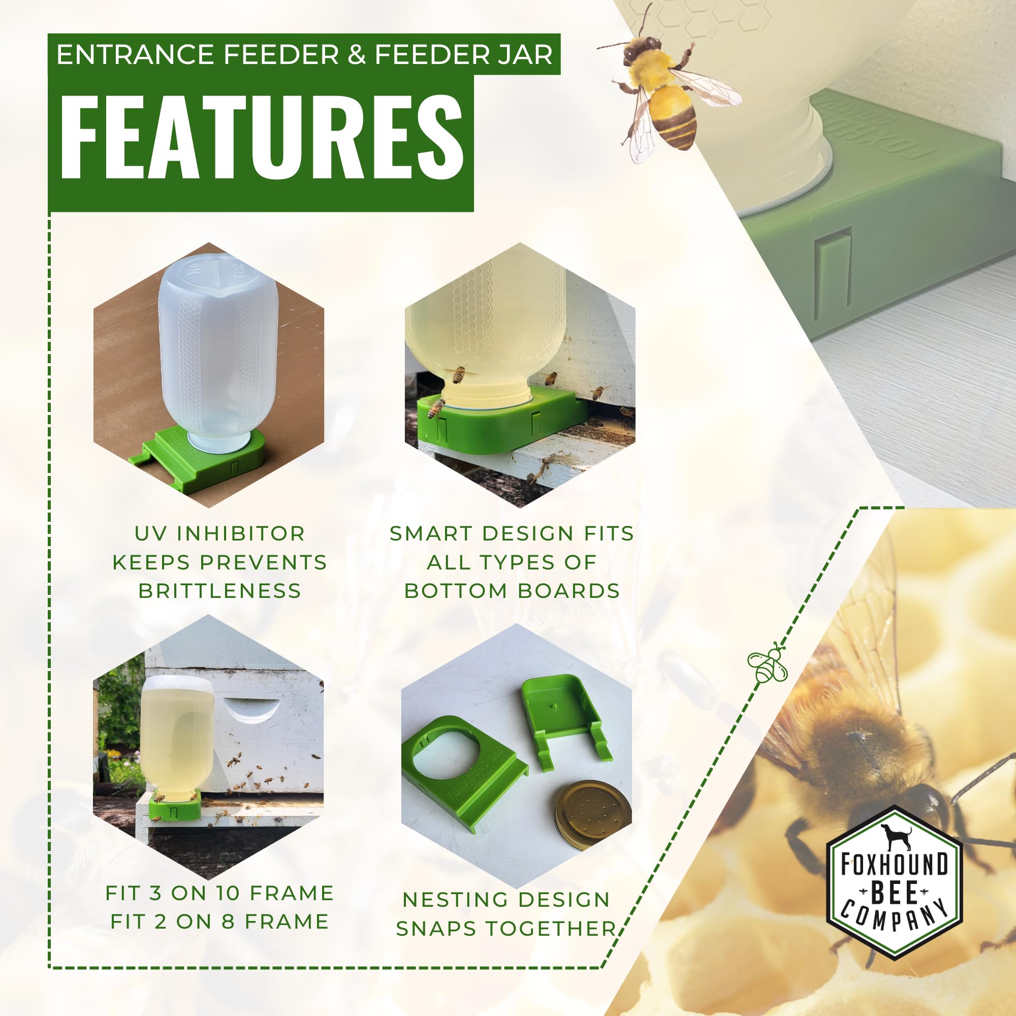 Plastic Foxhound entrance feeder lid and jar in-use for maintenance