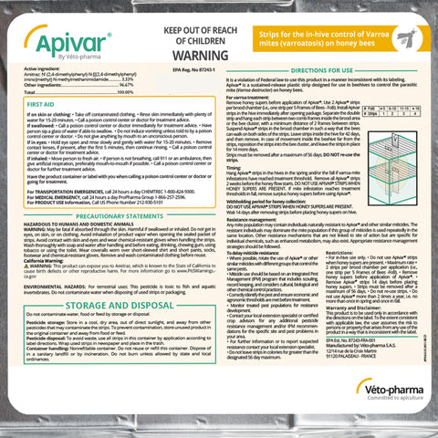 Foxhound Bee Company Apivar strip expiration date visible on packaging