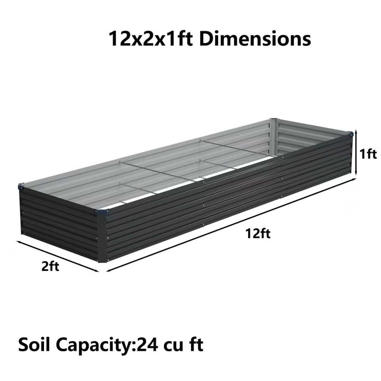 Foxlang galvanized raised garden bed overview highlights 12 inch depth for deep-rooted plants.